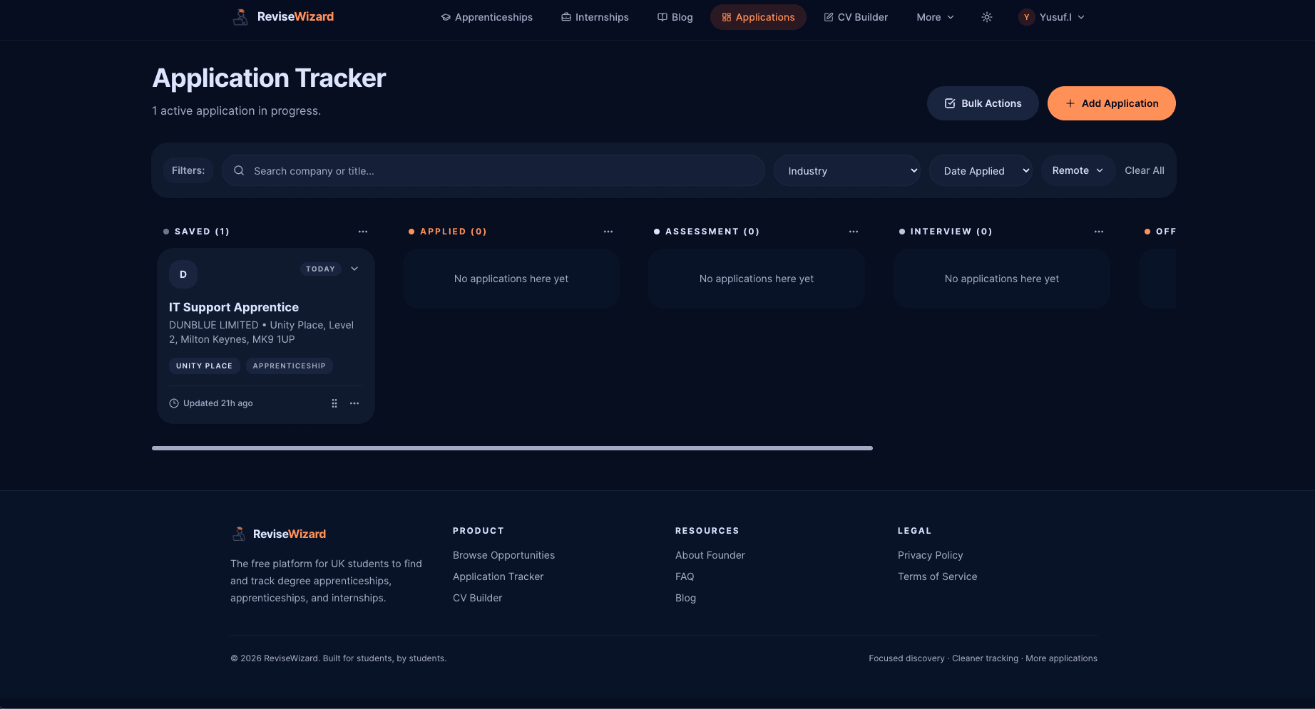 Application tracker preview