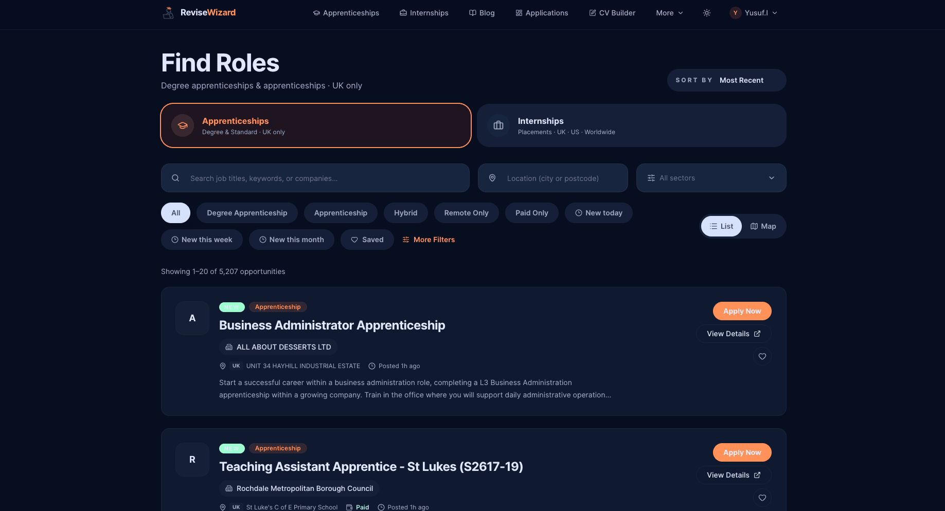 UK apprenticeships listing
