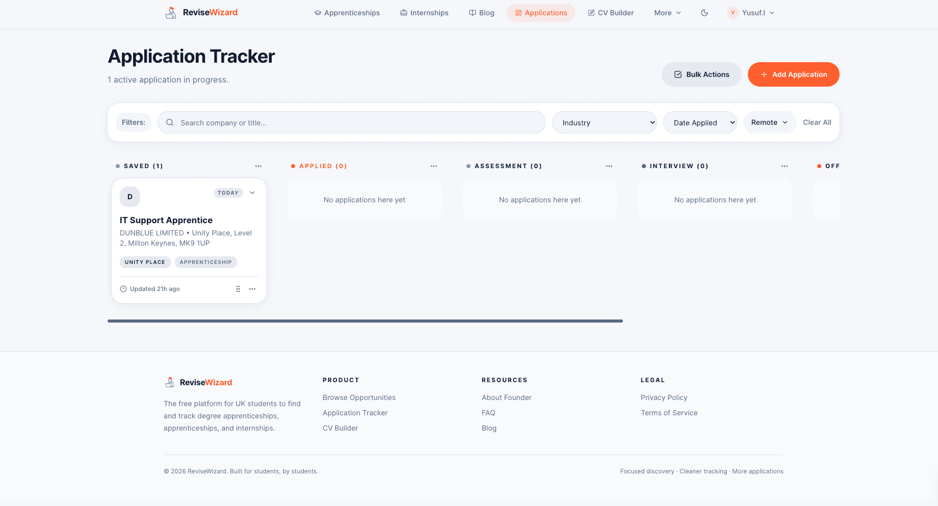 Application tracker preview