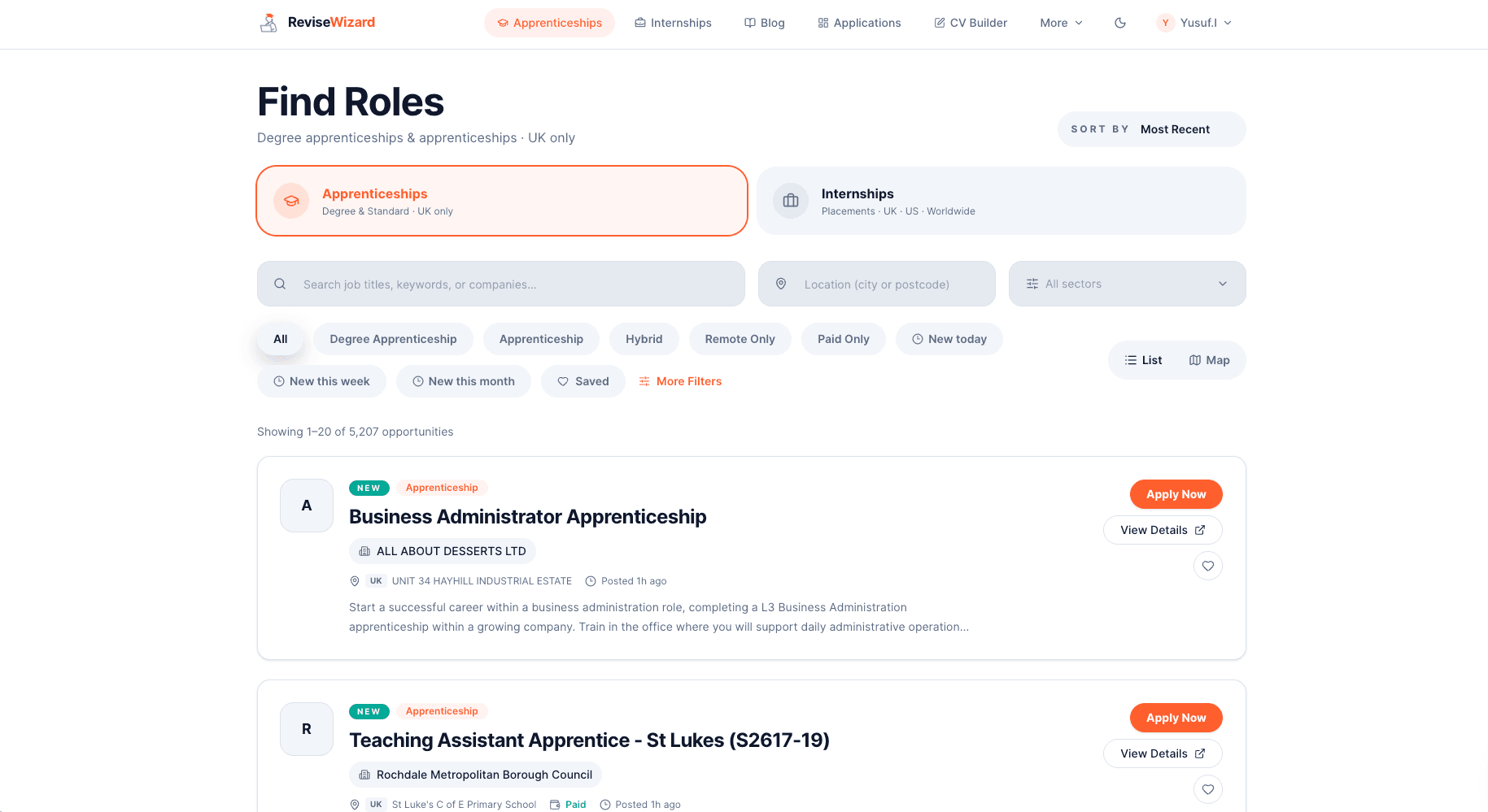 UK apprenticeships listing
