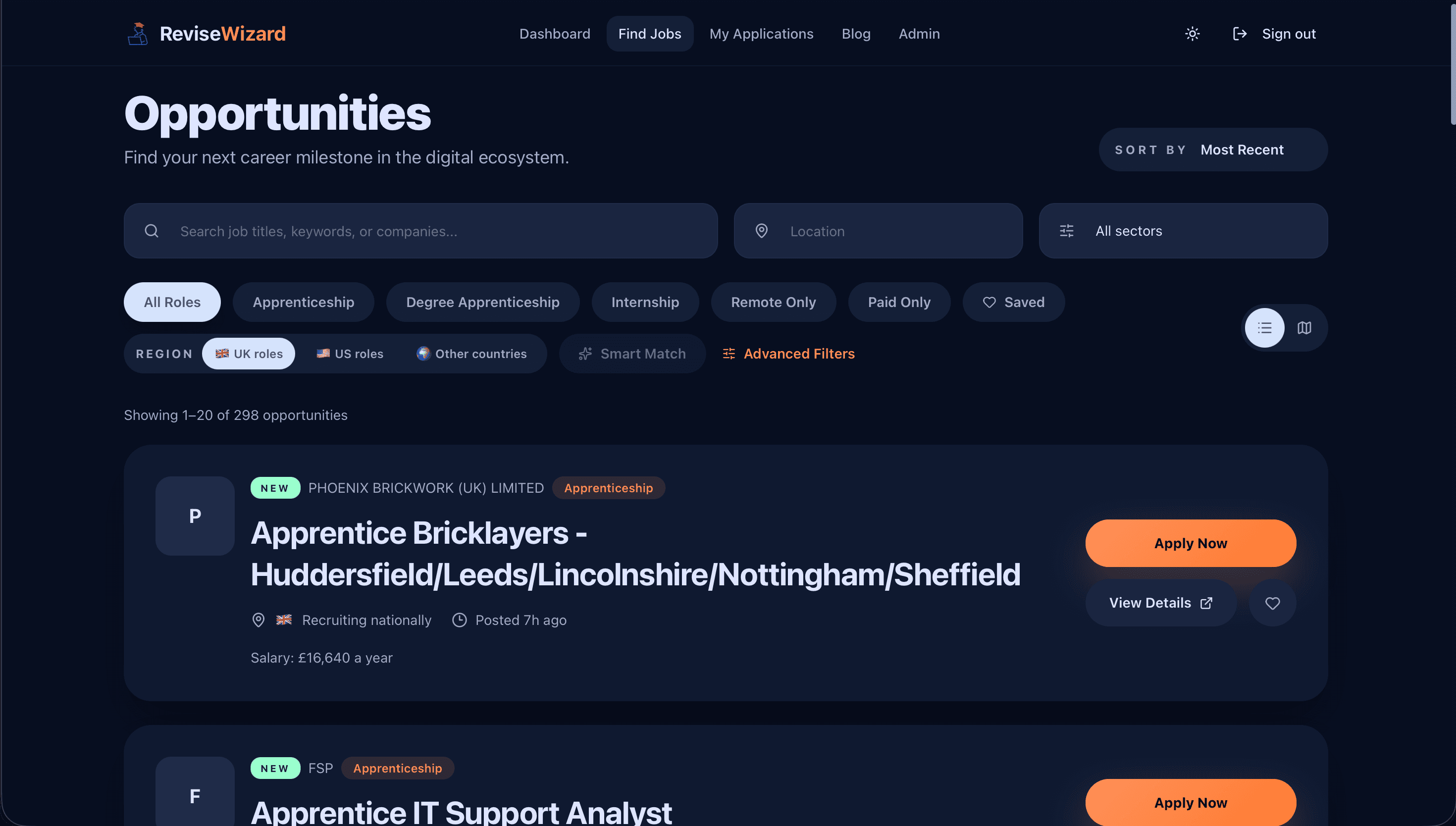 UK apprenticeships listing