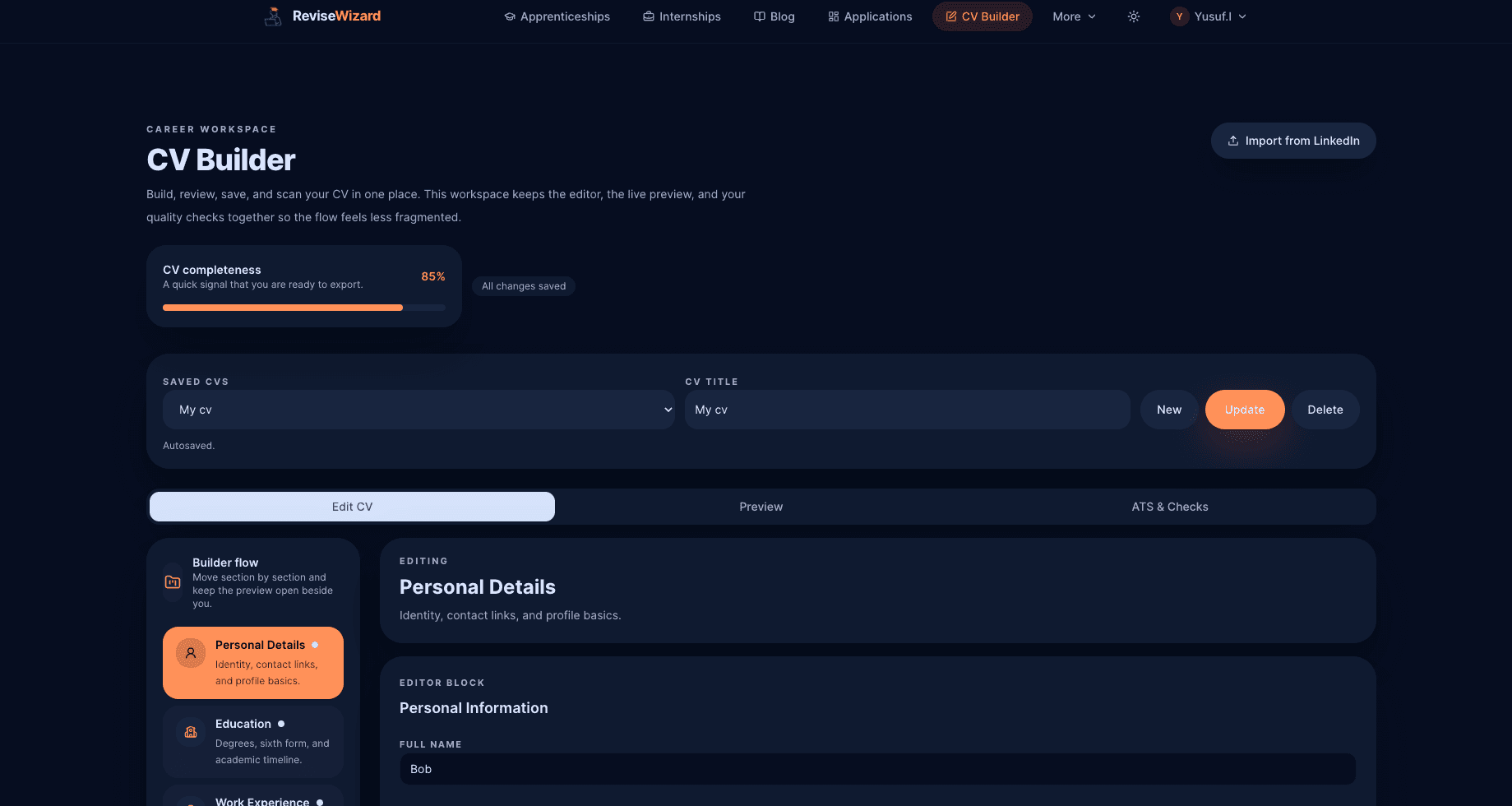 CV Builder preview